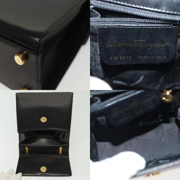 Salvatore Ferragamo Gancini Hand Bag Leather Black Gold Auth 140675 - Picture 14 of 14